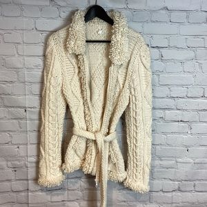 WEST OF THE MOON 100% WOOL LONG CARDIGAN SWEATER COAT WINTER WHITE SZ MED